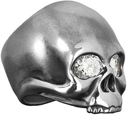 Handcrafted, solid .925 sterling silver, mens biker skull “KEITH” ring with faux diamonds.