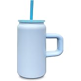 Metalya 16 oz Tumbler with Handle and Straw for Kids, Stainless Steel Sublimation Tumblers Bulk with Lids, Vacuum Insulated Iced Coffee Cups for Smoothie Water Soda DIY Gift (Blue,1 pack)