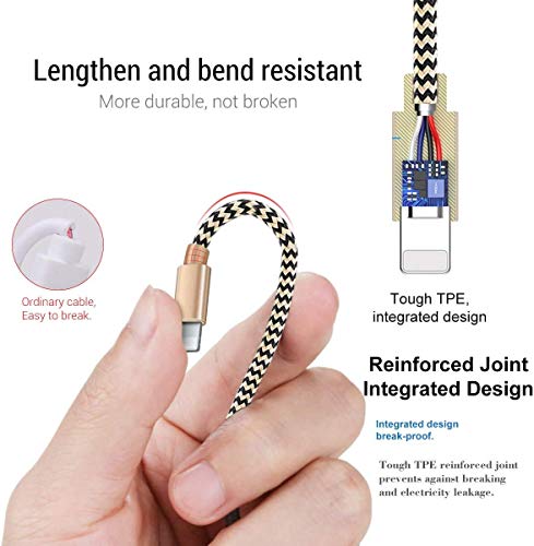 Zeuste Cable iPhone, Cargador iPhone Adaptador USB [3Pack 1.5M] de Nylon Trenzado Compatible con iPhone 11/11Pro/XS/XR/X/8 Plus/8/7/6S/6+/6, iPad y más (Dorado)