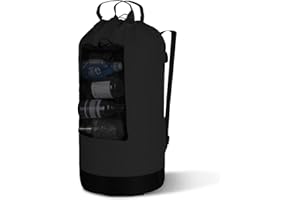 Quatish Laundry Bag Backpack, Laundry Bag with Straps, College Laundry Backpack Extra Large Heavy Duty, Waterproof Dirty Laundry Bag Backpack with 3 Pockets, Portable for Dorm, Apartment, Travel,Black