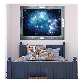 Wall26 - Science Fiction ViewPort - Decal - View into a Space Galazy of Blue - Wall Mural, Removable Sticker, Home Decor - 24x32 inches