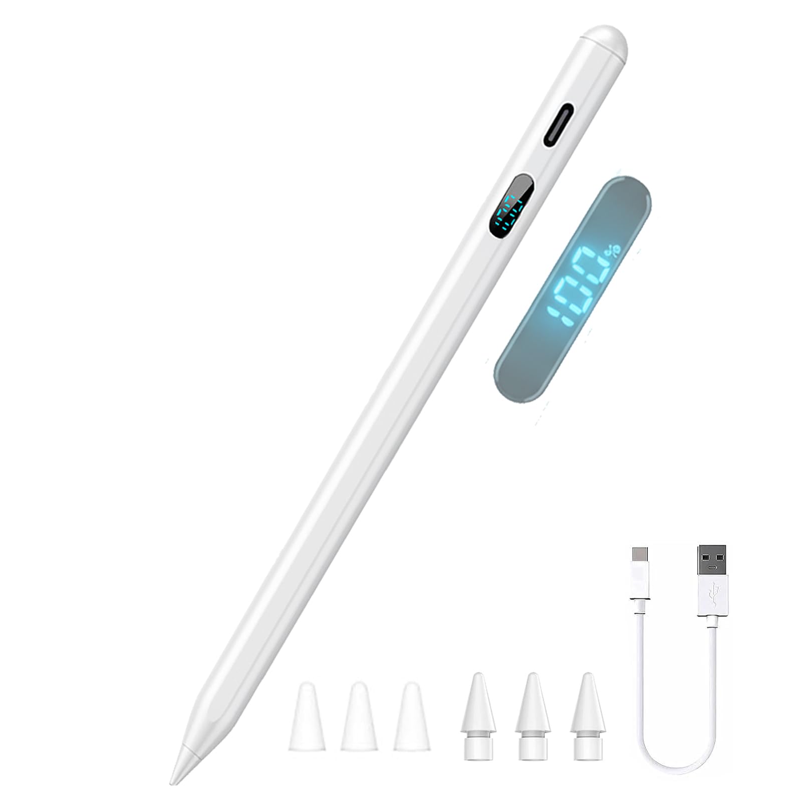 Stylus Pen for iPad & Tablets, Dual OS Active Pencil with LED Power Display, Fast Charging, Tilt Sensitivity, Compatible with iPad iPhone Android Samsung Surface Fire Tablet Chromebook