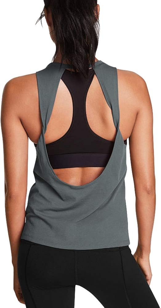 Mippo Womens Cute Workout Tops Open Back Yoga Shirts Gym Clothes Running Tank Tops