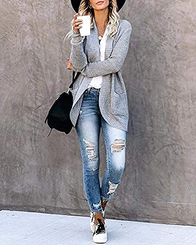 AROGONE Womens Casual Long Sleeve Open Front Chunky Cable Knit Cardigan Sweaters Loose Boyfriend Autumn Outwear Coats with Pcokets Medium Black