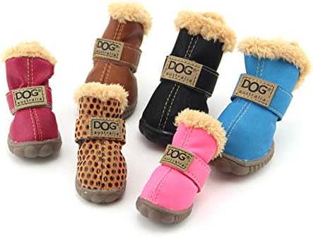 Zerotone Warm Fleece Dog Boots Waterproof PU Anti-slip Rubber Snow Boots Pet Shoes for Small Dog Cat Coffee #1
