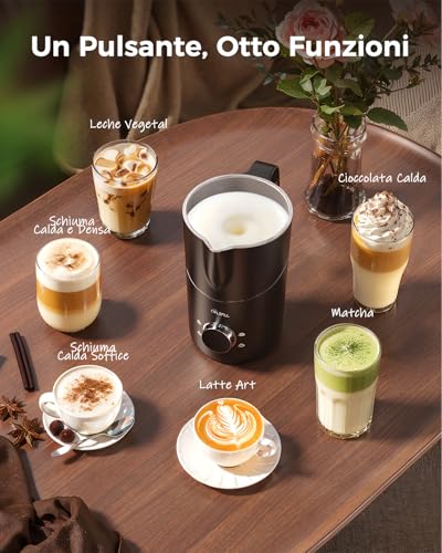 Electric Milk Frother - 8 in 1 Electric Milk Frother 400ml Electric Milk Frother for Cappuccino/Macchiato Milk, Vegetable Milk, Dishwasher Safe