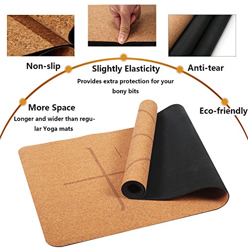 4PCS-Eco-friendly-Cork-Yoga-Mat-Set-Non-slip-Organic-Cork-Natural-Rubber-w3inch-Cork-BlockYoga-StrapYoga-bag-For-Hot-Yoga-Gymnastics-Aerobicsw-72LX24W-4mm-Non-Toxic-Latex-Free-Gym-Exercise-Mat