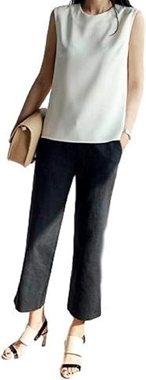 Amazon 1 2style ニブンノイチスタイル 可愛い ビジネス 綿 麻 テーパード チノ パンツ レディース ロングパンツ 通販