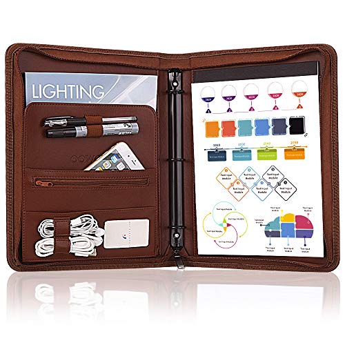 OOWOLF Padfolio/Resume Portfolio Folder, PU Leather Professional with Round Ring Binder 8.5 x 11 Inch Writing Pad Tablet Sleeve Interview Document Organizer Business Card Holder Case Zippered Closure - Thumbnail 7