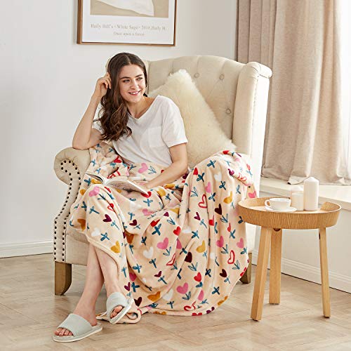 Hallmark Soft Blankets and Throws for Couch, Warm Plush Throw Blankets Hearts Flowers, 50''x70