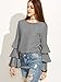SheIn Women's Striped Layered Bell Sleeve Ruffle Blouse - Grey Large