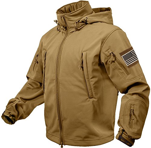 Rothco Special Ops Tactical Soft Shell Jacket with Patches Bundle (Medium, Coyote Brown with Khaki Patches)