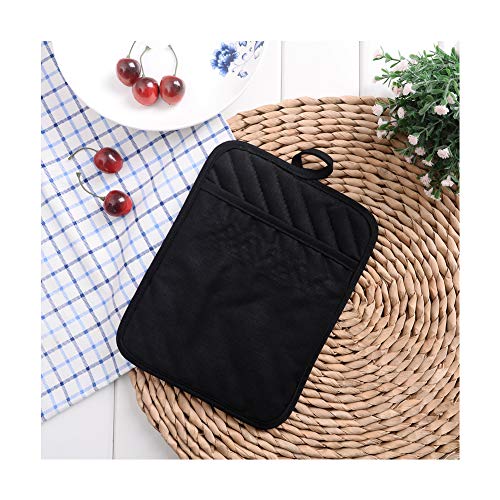 Anyi Oven Pot Holders with Pocket, 100% Cotton Oven Mitts Oven Pads with Feature of Heat Resistant Potholders Non Slip for Cooking Baking, Set of 3 (Black)