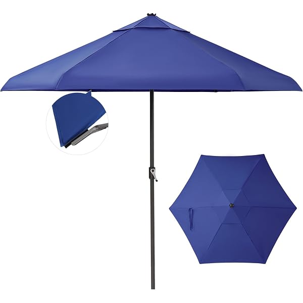 CROWN SHADES 9 Ft Patio Umbrella Olefin with Patented Slot-Lock, Blue