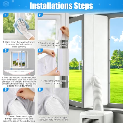 Kit Calfeutrage Climatiseur, kit de calfeutrage pour climatiseur mobile, Coicok 400CM kit calfeutrage clim porte fenetre Fonctionne avec Toutes Les Unités de Climatisation Mobiles et Sèche Linge