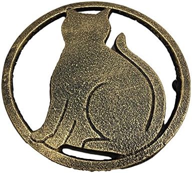 Cat Metal Trivet with Feet for Kitchen or Dining Table - Cast Iron - 5.6-Inches Across (gold)