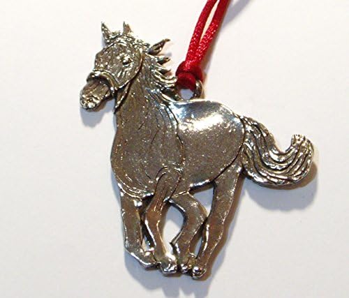 Running Horse Christmas Ornament, Fine Pewter, Made in USA.Tree Decoration, Hanging Ornament, Handcrafted Pewter, Home Holiday Decoration. Wildlife.Gift.