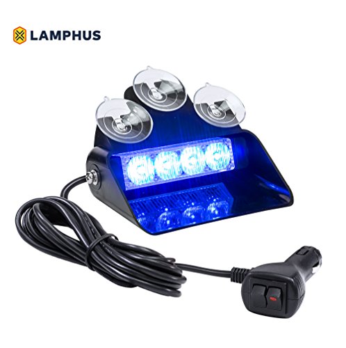 LAMPHUS SolarBlast SBWL14 Emergency Vehicle LED Dash Light [4W LED] [32 UNIQUE FLASH PATTERNS] [ADJUSTABLE ANGLE] [AVAILABLE IN MULTIPLE COLORS] - Strobe Light for Dash, Deck & Windshield - Blue