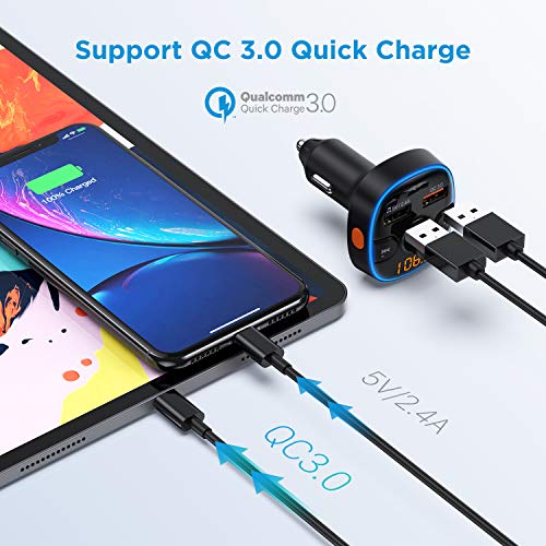 Wireless Bluetooth 5.0 Audio Adapter and Receiver,FM Transmitter for Car with Dual USB QC 3.0 Fast Charge,7 Color LED Backlit,Support USB Flash Drive/TF Card and Hands Free Calling