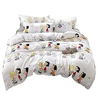 LuDan Bedding Set Cartoon Print 3pcs Snoopy Family Bedding Set Duvet Cover Without Comforter Pillowcase Twin Full Queen for Kids Teens A/B Design for Kids (Family, Queen 80"x90")