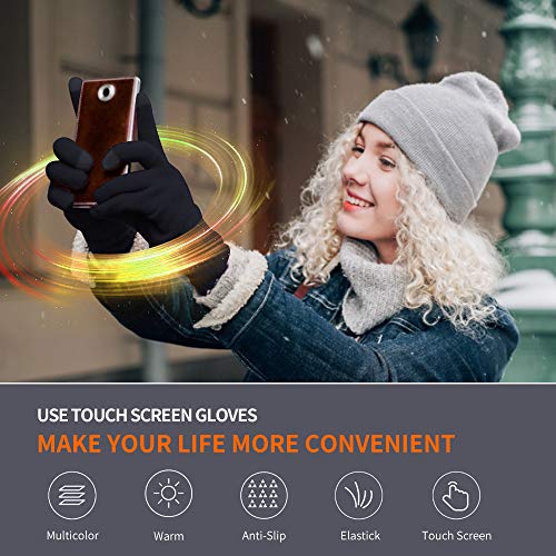 GonHui Winter Gloves Touch Screen Gloves Thermal Soft Wool Lining Anti-Slip Elastic Cuff Upgrade Thickening Warm Knit Gloves for Men Women (Black/Gray, XLarge)
