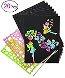 Rainbow Scratch Paper, Mega Value 20 Sheet Rainbow Art Scratch Boards.( 2 stylus and 2 rulers )