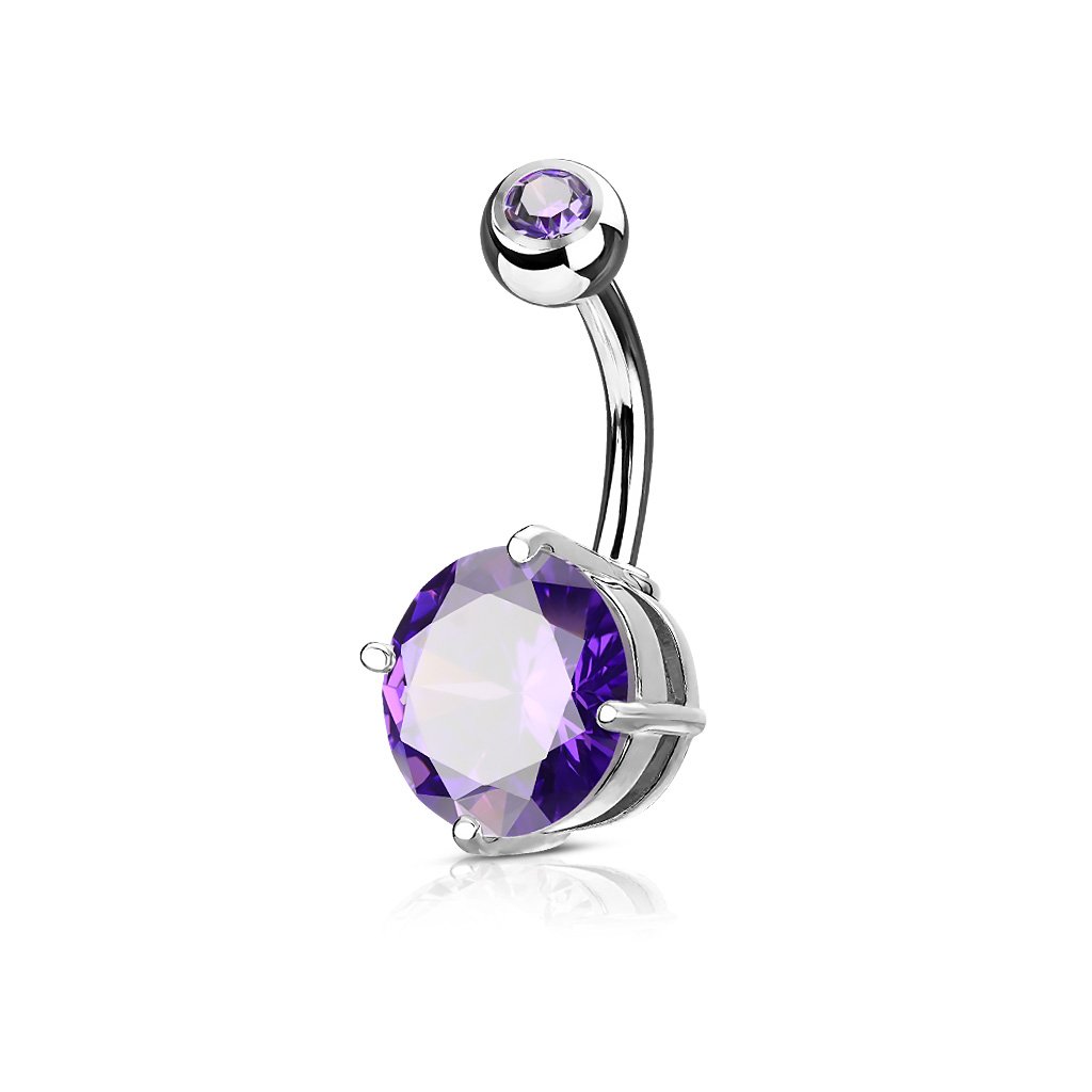 PiercedOff 316L Surgical Steel 1.6mm Belly Bar with 7mm Tanzanite CZ Solitare - Length 10mm
