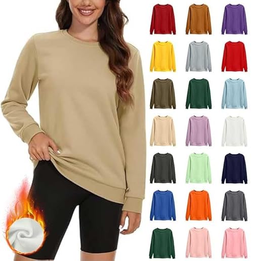 Sweatshirts for Women UK Fleece Lined Women's Pullover Sweaters Solid Color Long Sleeves Baggy Sweatshirts Winter Warm Loose Crew Neck Tops Casual Oversized Tunic Sweater Lightweight Baggy Tops