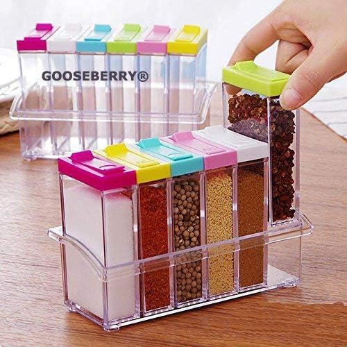 GOOSEBERRY® Transparent Spice jar Seasoning Kitchen Condiment Box Acrylic Seasoning Storage Box 6pcs/Set