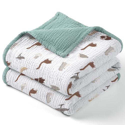 Photo 1 of Lulu moon Muslin Baby Blanket - Cotton Quilt Blankets for Toddlers - Reversible Nursery Crib Blanket for Baby Boys and Girls 47"x47"(Sage Dinosaur)