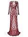 Saslax Women's Deep V-Neck Long Sleeve Lace See-through Wedding Maxi Dress,Wine,X-Large