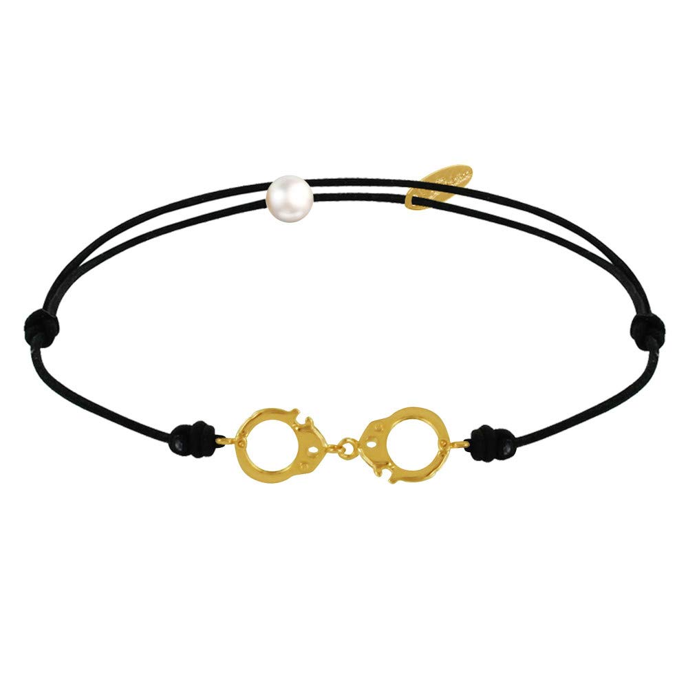 LES POULETTES BIJOUX - Bracelet Link Small Gold Plated Handcuffs - Black