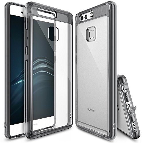 Ringke [Fusion] Compatible with Huawei P9 Crystal Clear PC Back TPU Bumper [Drop Protection, Shock Absorption Technology][Attached Dust Cap] Protective Cover Huawei P9 Case- Smoke Black