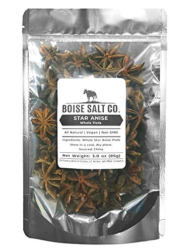 Boise Salt Co. Whole Star Anise Pods - All Natural – Vegan – Non-GMO - 3 Ounce Resealable Standup Pouch
