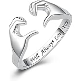Fookduoduo Hug Rings for Women Sterling Silver Adjustable Love Ring Always with You Jewelry Rings Couples Bands Hugging Ring for Women Teen Girls