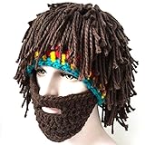 Bestag Wig Beard Hats Hobo Mad Scientist Rasta Caveman Handmade Knitted Warm Winter Caps Funny Party Mask Hair Beanies (Brown)