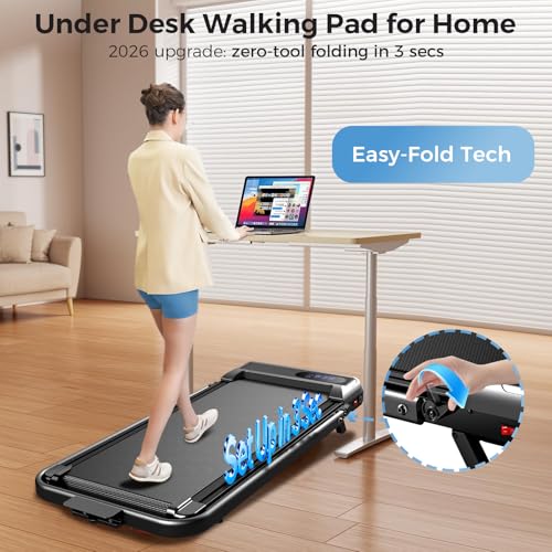 Aiteid Treadmil Foldable Portable Compact with 2.5-3.0HP Motor, 9-12% lncline, 350LBS Capacity, Under Desk Walking Pad for Home Office Small Space, Remote Control, Installation-Free, Quiet Brushless