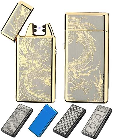 (New Release 2017) Electronic USB Rechargeable Lighters-The Best Cigarette Lighter With New Design, Windproof, Flameless, Dual Pulse Arc. Souvernir Gift For Men, Women &amp; Ladies (Golden Dragon)