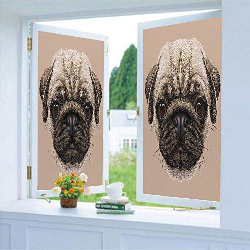 Decorative Privacy Window Film/Detailed Portrait Drawing of a Dog Realistic Design of the Pet Animal Digital Art Decorative/No-Glue Self Static Cling for Home Bedroom Bathroom Kitchen Office Decor Tan