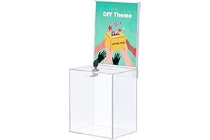Uniclife Tall Acrylic Donation Box for Fundraising, Clear Suggestion Box with Slot and Lock, Ballot Boxs with Sign Holder, Pl