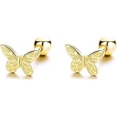 925 Sterling Silver Hypoallergenic Screw Back Cute Butterfly Stud Earrings for Women