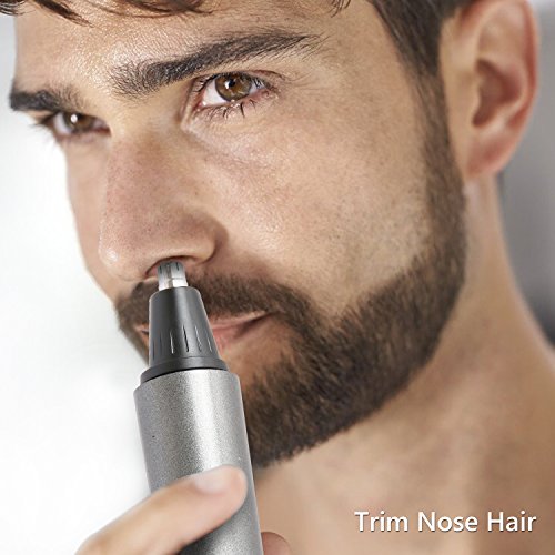SUPRENT Men's Nose & Ear Hair Trimmer, Wet/Dry Nose Hair Clipper for Businessmen with Duck and LED Light, Waterproof Stainless Steel Rotation Blade, 1 AA Battery-Include (Gray) - Thumbnail 3