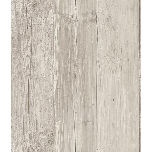 York Wallcoverings ZB3347 Wide Wooden Planks Wallpaper, Gray/Black/Off White