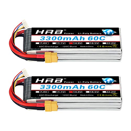 HRB 2PCS 4S 3300mAh 14,8 V Lipo RC Akku 60C Pack mit XT60 / EC3 / Deans / Traxxas Stecker für RC Flugzeug Hubschrauber…