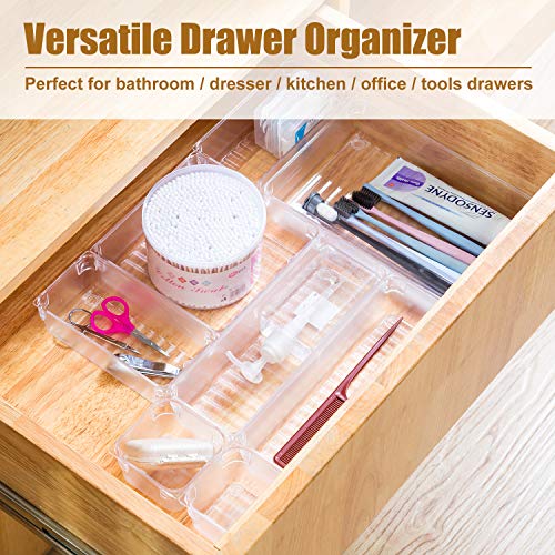 Qozary 17 Pack Clear Plastic Drawer Organizer Containers, Storage for