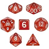 7 Die Polyhedral Dice Set - Translucent Red with Velvet Pouch By Wiz Dice