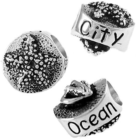 Ocean City Starfish and Sea Shell - 925 Sterling Silver Charm Bead - Perfect Summer Beach Vacation Travel Souvenir and Gift