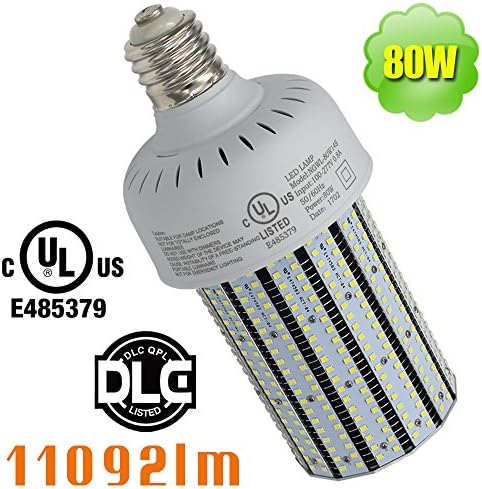 NUOGUAN SMD 2835 LED Corn Lamp 80W Retrofit High Bay Warehouse Parking Lot Light 250W Metal Halide Hps Replacement Bulb 5000K Daylight 11092 Lumens 100-277V UL Listed