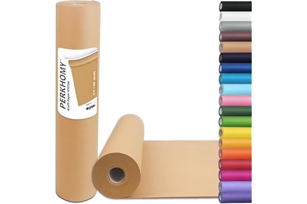 PerkHomy Brown Kraft Paper Roll 17.5" x 1,200" (100') for Gift Wrapping Bulletin Board Craft Art Bouquet Flower Packing Valentines Easel Moving Shipping Floor Poster Covering Table 70GSM 50LB