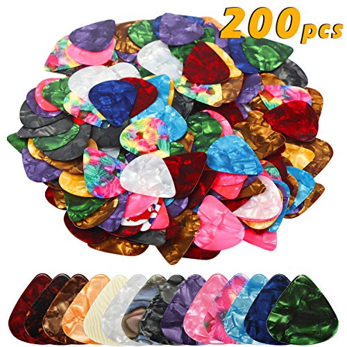 200pcs 0.46mm/0.71mm/0.96mm Random Color Celluloid Guitar Picks for Bass Electric Acoustic Guitars - Thumbnail 4